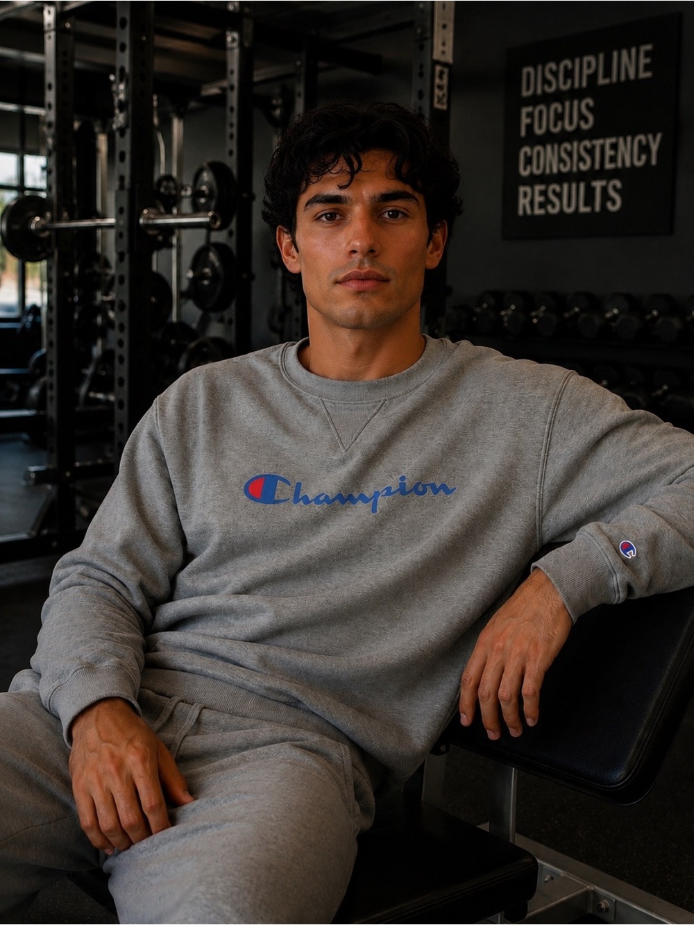 Champion Gray Crewneck Sweatshirt with Blue & Red Logo
